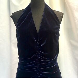 Joseph Ribkoff dark purple ruched low open back halter top maxi dress gown 14